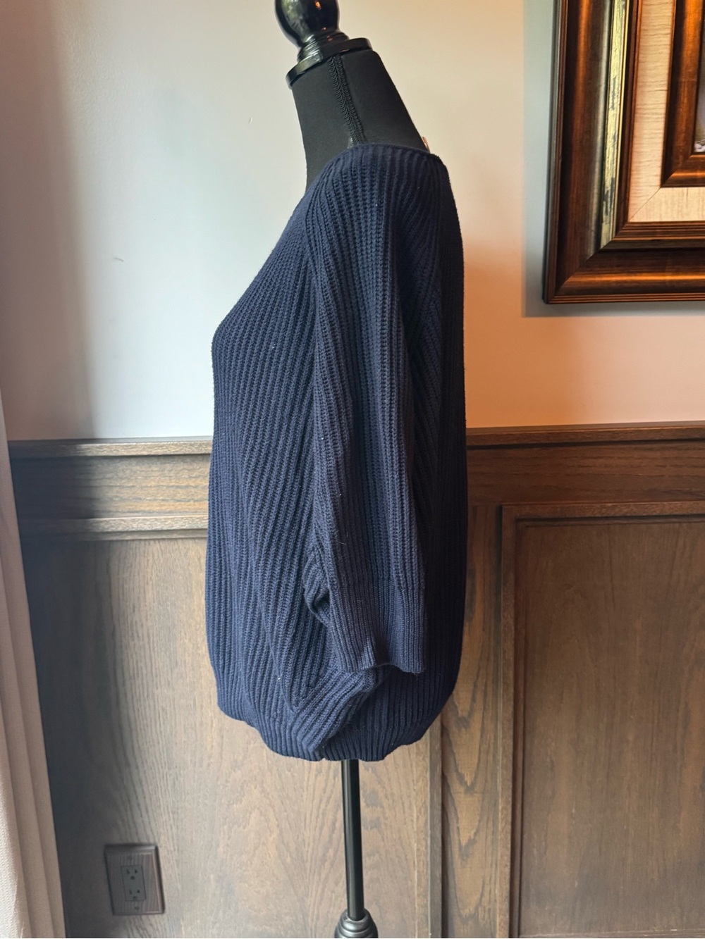 Chicos Classic Navy Ribbed Knit Women's Sweater - Picture 3 of 8
